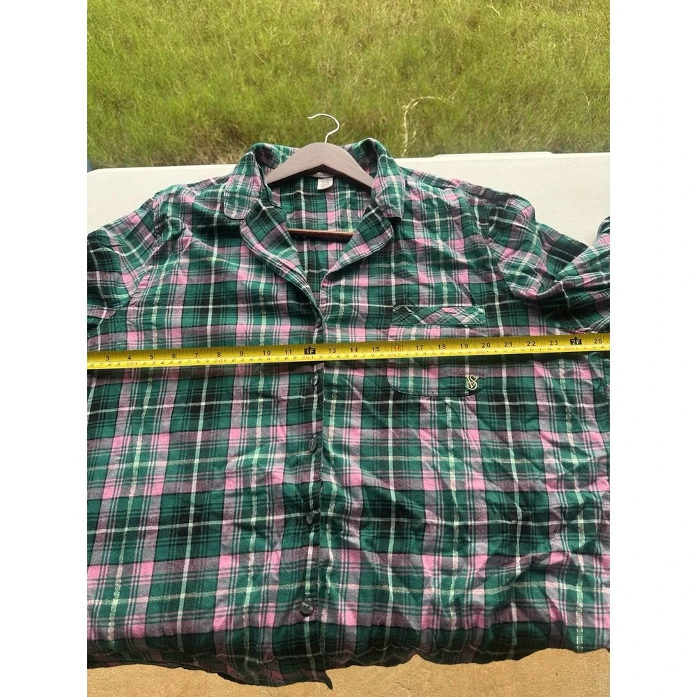 Victoria's Secret Green & Pink Plaid Pajama Set Size XL LONG Women's